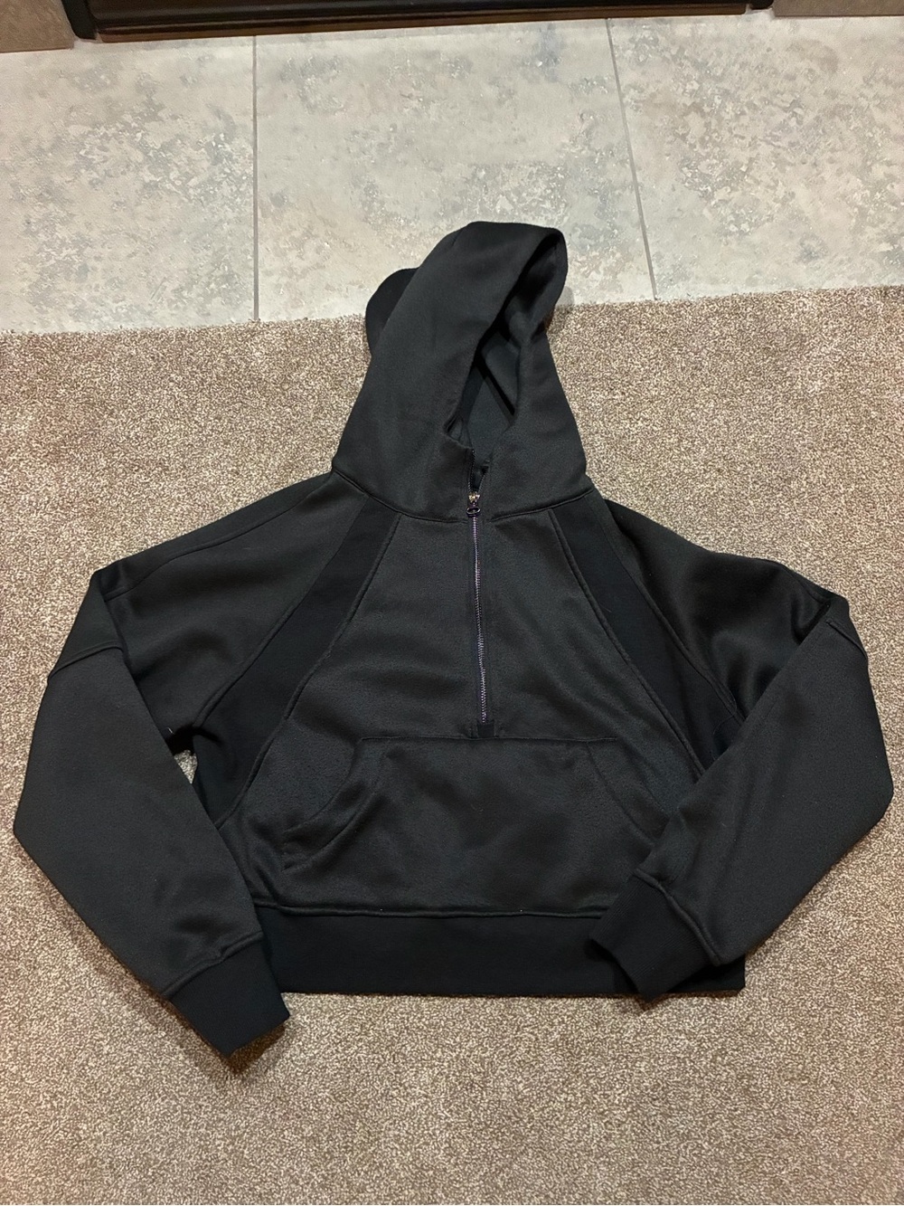 Cropped Black Half-Zip Hoodie